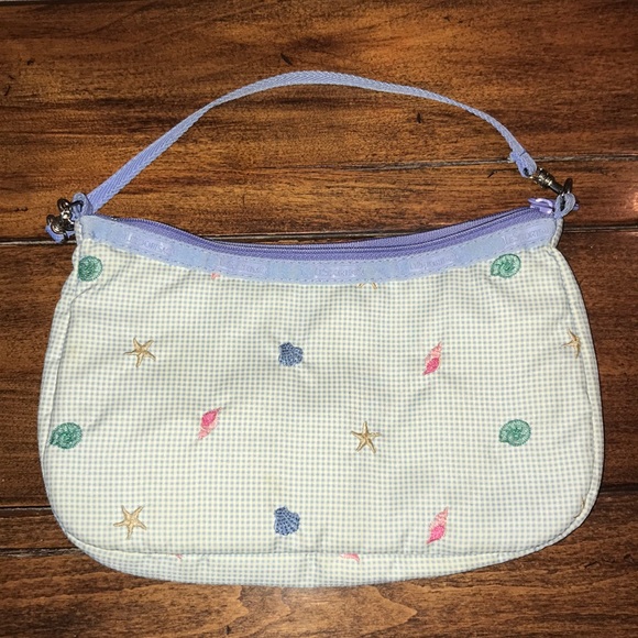 Lesportsac Bags Blue White Gingham Seashell Wristlet Poshmark